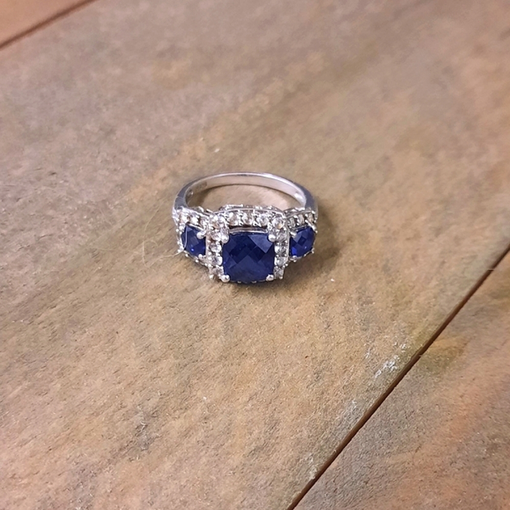 Vintage Ross-Simons Blue Sapphire Halo Ring In Sterling Silver. Size 7. - Picture 2 of 11